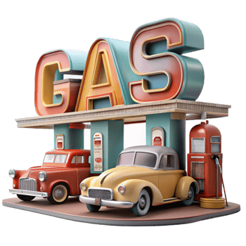 Retro Gas Station Classic Cars, Vintage Fuel Pumps png