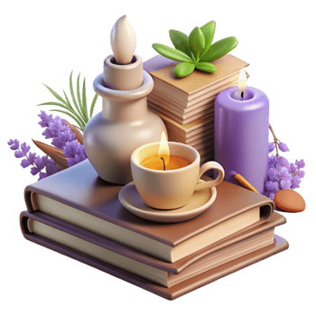 Cozy Reading Nook Candles, Books, and Tranquility png