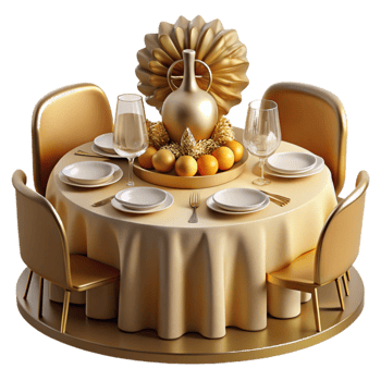 wonderful traditional Elegant Gold Table Setting with Fruit Centerpiece high quality png