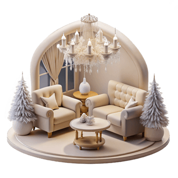 Cozy Winter Living Room Scene Festive Decor Elegant Furniture png