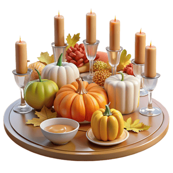extraordinary creative Autumn Harvest Table Setting with Pumpkins and Candles detailed png