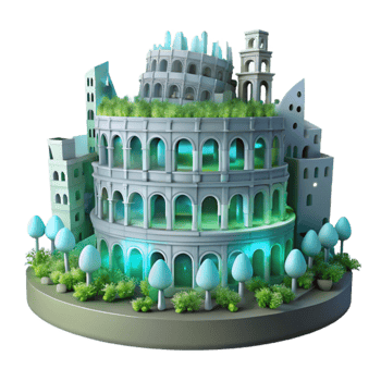 magnificent abstract Futuristic Colosseum Architectural Design with Green Spaces professional png