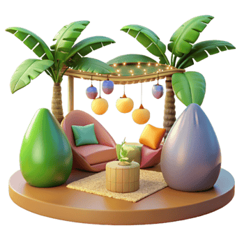 vibrant classic Tropical Patio Relaxation 3D Render of Cozy Outdoor Oasis high quality png