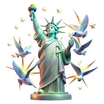 vibrant minimalist Liberty, Stars, and Birds A Symbolic Artwork premium png