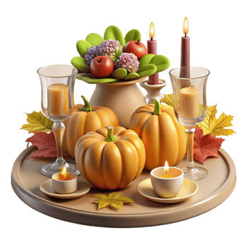 dramatic abstract Autumn Harvest Pumpkins, Candles, and Fall Leaves professional png