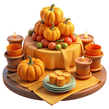 Autumn Harvest Table Pumpkins, Candles, and Treats png