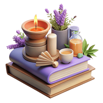 Relaxation Scented Candle, Lavender, Tea, Books png
