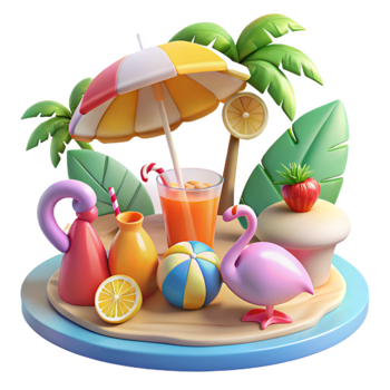 stunning artistic Summer Beach Scene Tropical Fun in the Sun 4K png
