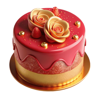 wonderful classic Red Velvet Cake with Gold Rose Decor high quality png