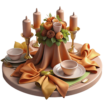 serene vintage Autumn Table Setting with Candles and Flowers authentic png