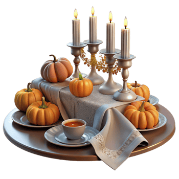 impressive abstract Autumn Harvest Table Setting with Candles and Pumpkins professional png
