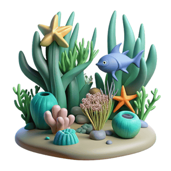 Vibrant Underwater Scene 3D Render of Coral Reef png