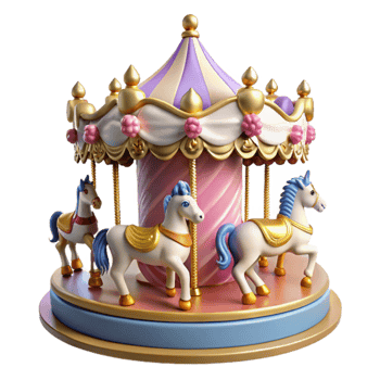 wonderful artistic Whimsical Carousel with Horses Fairytale Ride genuine png