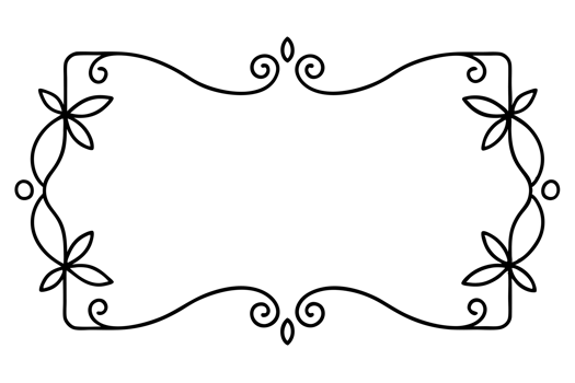 A decorative black border features elegant swirls and floral motifs framing a rectangular space cutouts png