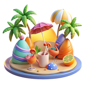 Tropical Summer Cocktails Beach Paradise 3D Render png