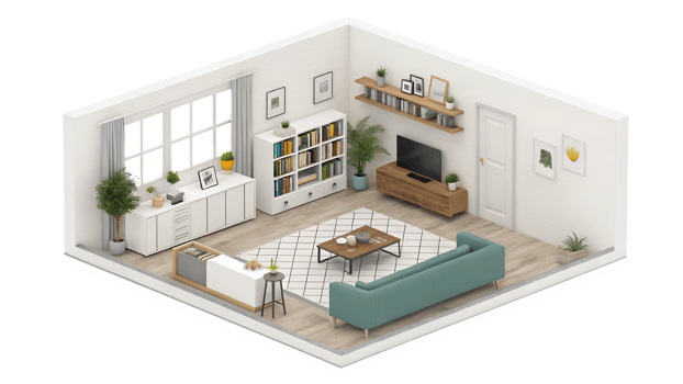 Modern living room design with natural light png