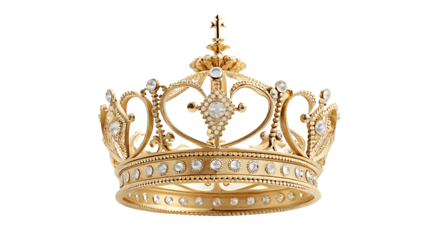 Intricately designed golden crown with gems png