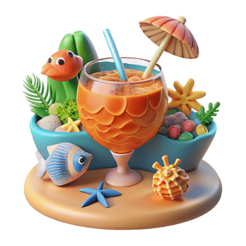 magnificent traditional Summer Beach Cocktail Tropical Drink in a Fish-Scale Glass genuine png