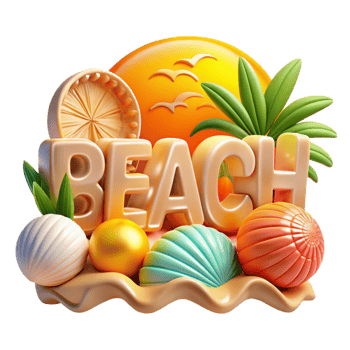 Summer Beach Scene Sun, Sand, and Seashells png