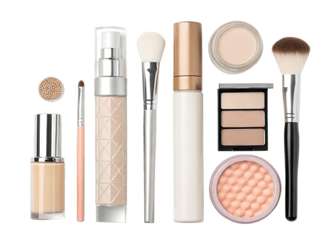 Beauty products arranged for makeup application png
