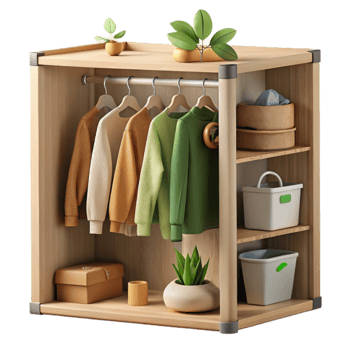 vibrant modern Modern Wooden Closet Organizer with Hanging Rod Shelves professional png