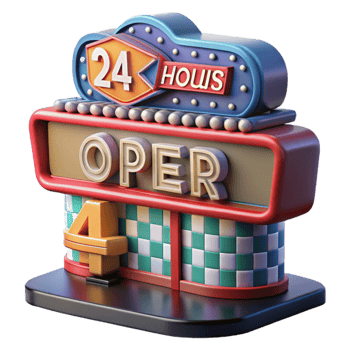 dramatic contemporary 24 Hours Open Diner Retro 3D Sign exclusive png