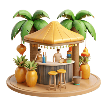 extraordinary minimalist Tropical Bar Hut 3D Render Summer Vacation Scene premium png