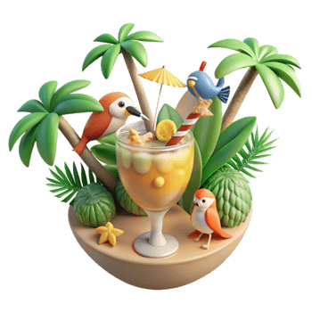 beautiful creative Tropical Cocktail with Birds and Palm Trees exclusive png