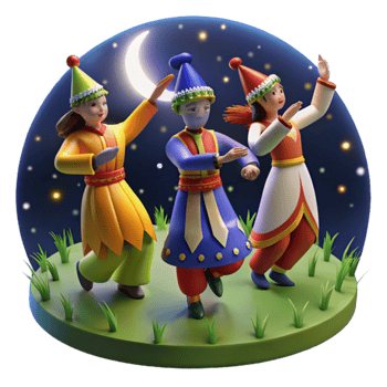 elegant abstract Nighttime Celebration 3D Render of Festive Dancers authentic png