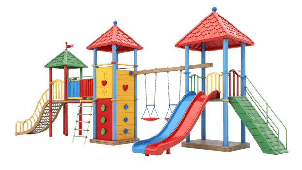Colorful slides and swings for play png
