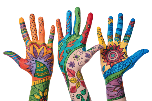 Artistic expressions in colorful hands png