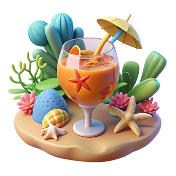 serene traditional Summer Beach Cocktail Tropical Drink with Starfish original png