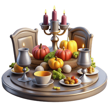 beautiful modern Autumn Harvest Table Setting Candles, Pumpkins, and Fall Treats premium png