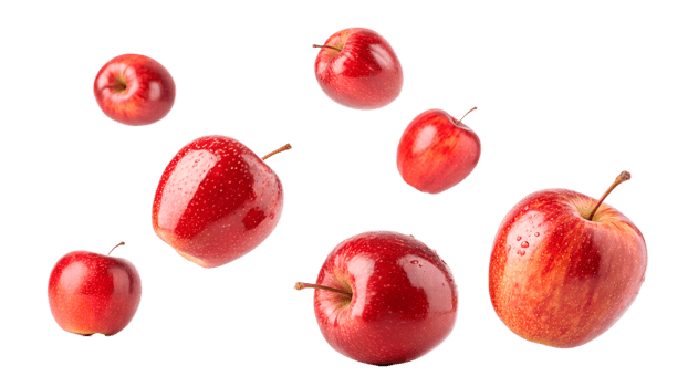 Fresh red apples floating in midair png