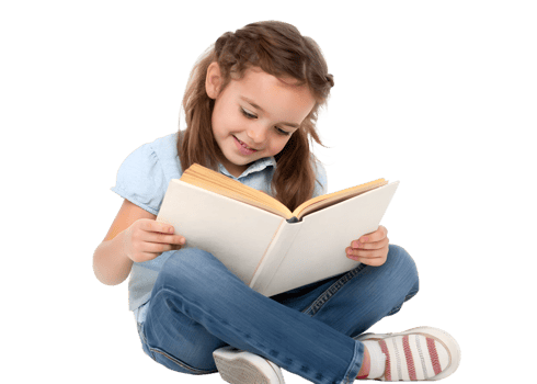 Young girl enjoys reading a book while sitting png