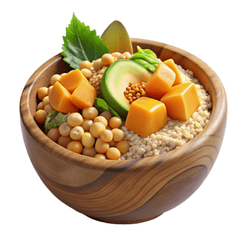 elegant minimalist Healthy Vegetarian Grain Bowl with Avocado Soybeans detailed png