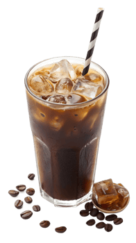Refreshing iced coffee drink with ice and straw png