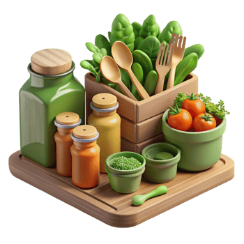 elegant creative Fresh Greens, Wooden Utensils Spices A Culinary Still Life exclusive png