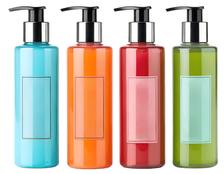 Colorful bottles with diverse products displayed png