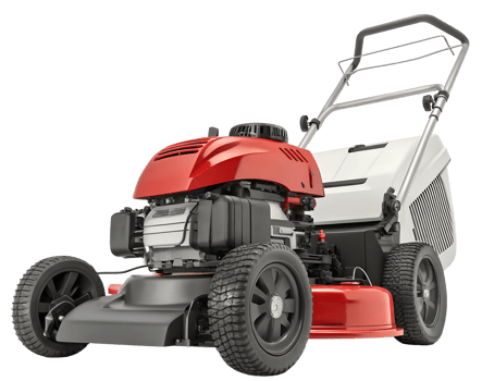 Lawn mower ready for grass cutting in garden png
