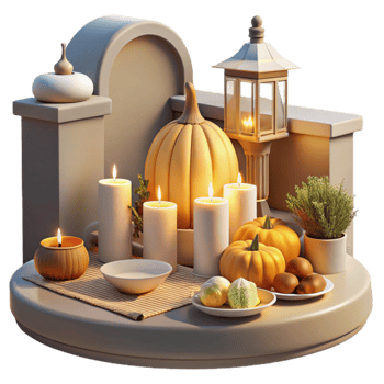 wonderful contemporary Autumn Harvest Candles, Pumpkins Lantern Display high quality png