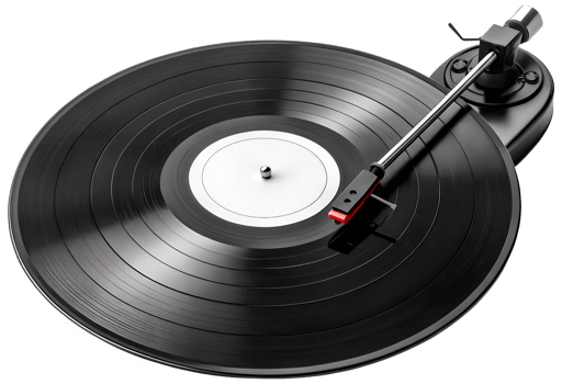 Vintage record player with spinning vinyl disc png