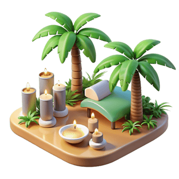 beautiful abstract Tranquil Spa Oasis Candles, Palms, and Relaxation high quality png