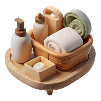magnificent creative Spa Day Essentials Towels, Soap, and Bottles detailed png