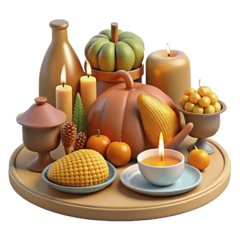 Autumn Harvest Still Life Pumpkins, Candles, and Corn png