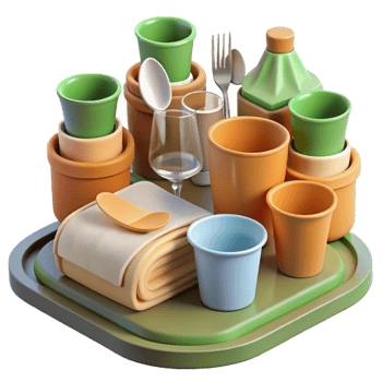 extraordinary artistic Portable Picnic Set Cups, Utensils, Napkin high quality png