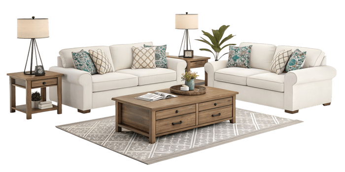 Cozy living room with light decor png