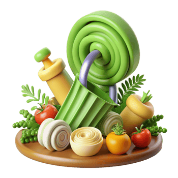 extraordinary modern Vibrant 3D Still Life Vegetables, Gardening Tools, Abstract Forms 4K png