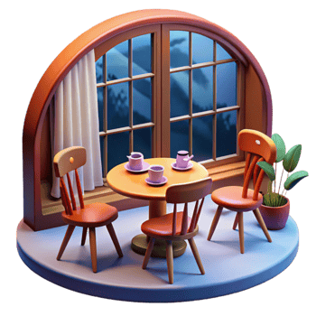 Cozy Night Scene 3D Render of a Table with Tea png