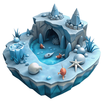 extraordinary vintage Arctic Cave Aquatic Scene 3D Render of Frozen Pond detailed png